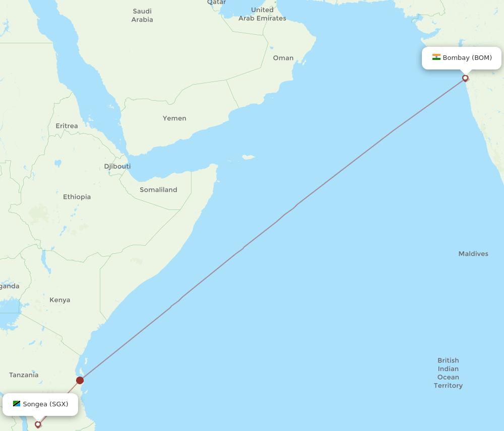 Mumbai - Songea route map and flight paths