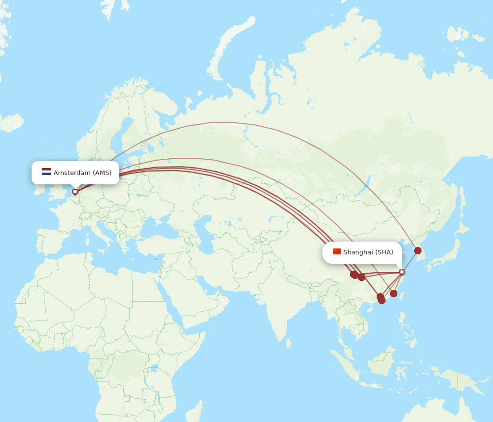 SHA-AMS flight routes
