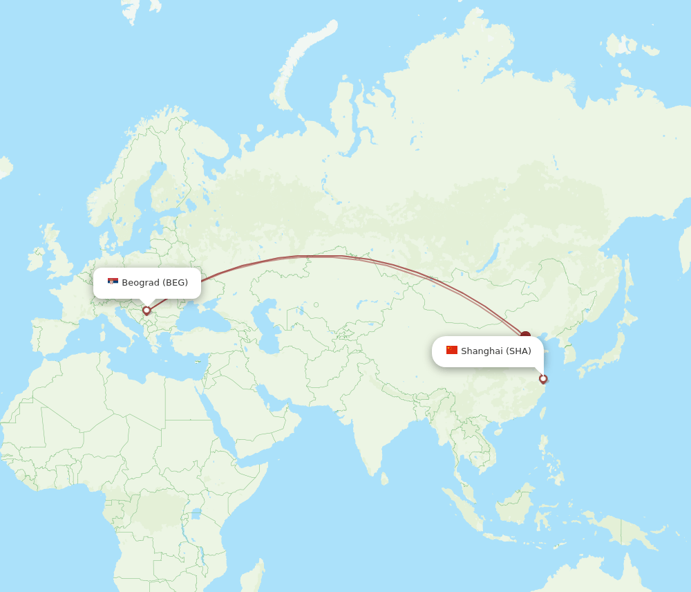 SHA to BEG flights and routes map