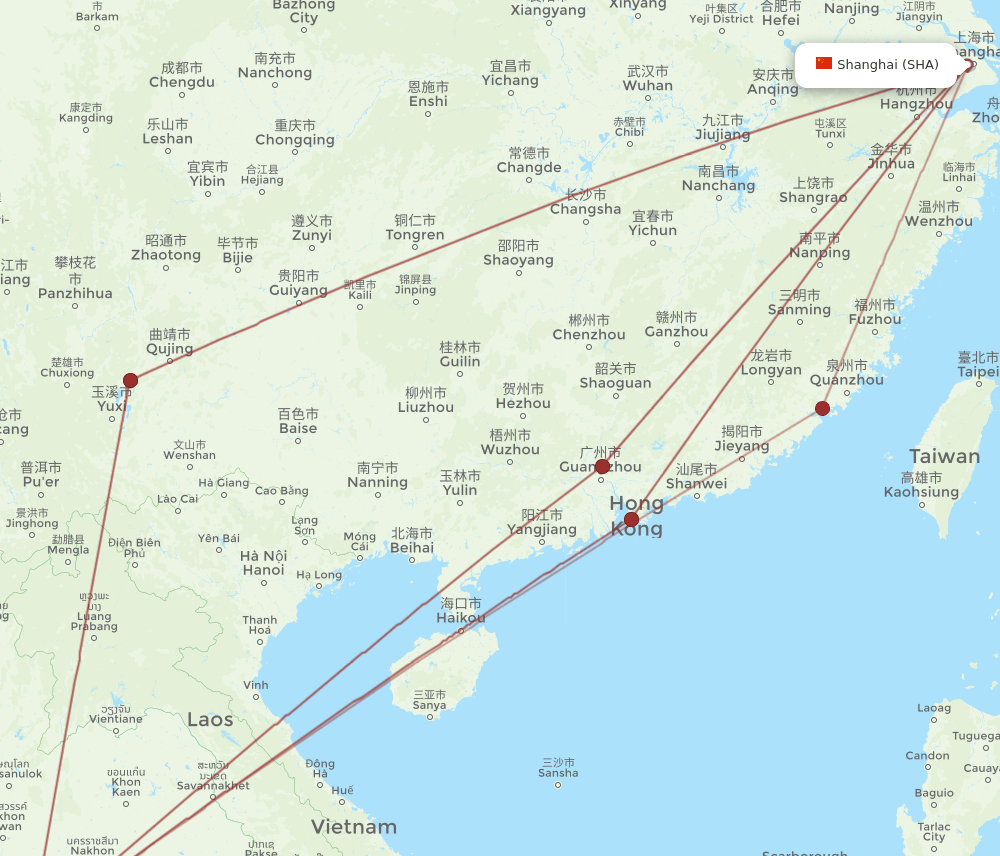 SHA to BKK flights and routes map