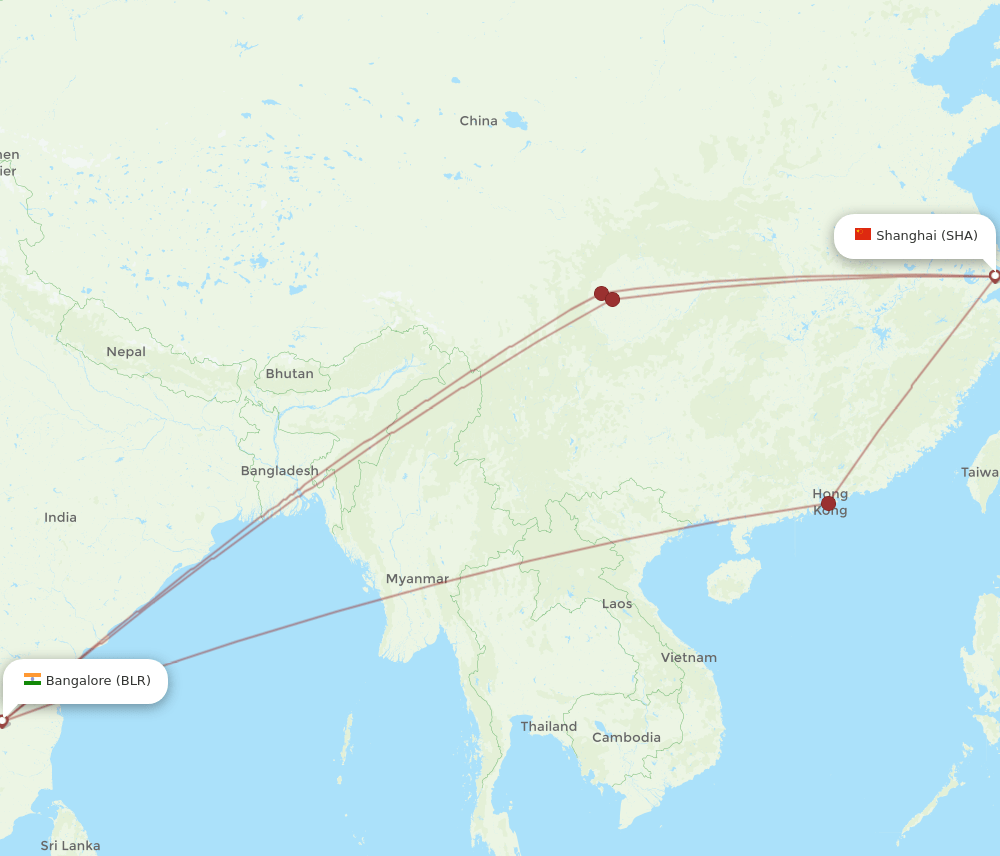 SHA-BLR flight routes