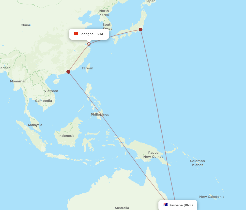 SHA-BNE flight routes