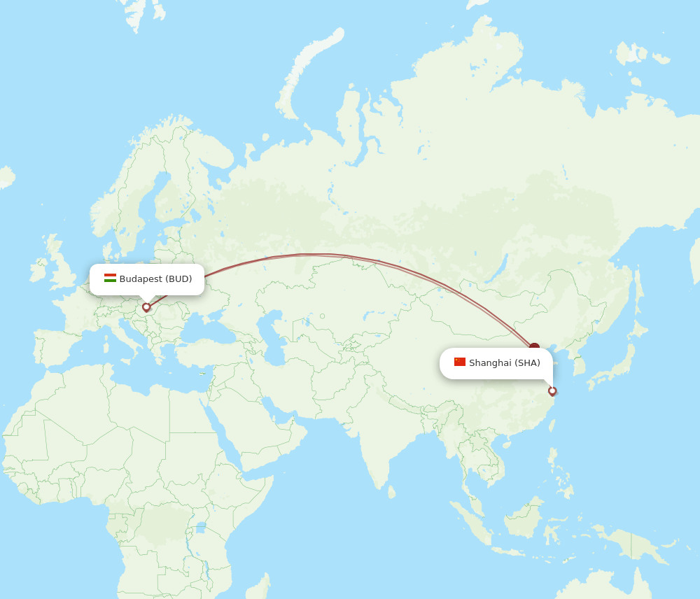 Budapest - Shanghai route map and flight paths