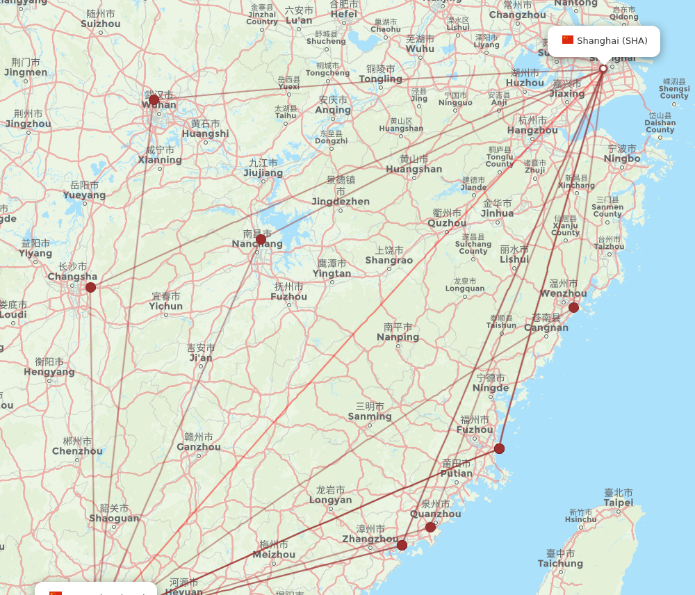 SHA to CAN flights and routes map