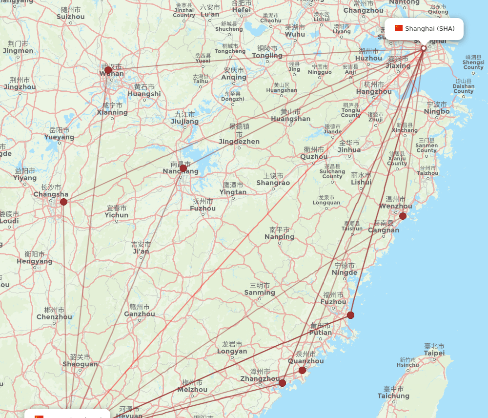 SHA to CAN flights and routes map