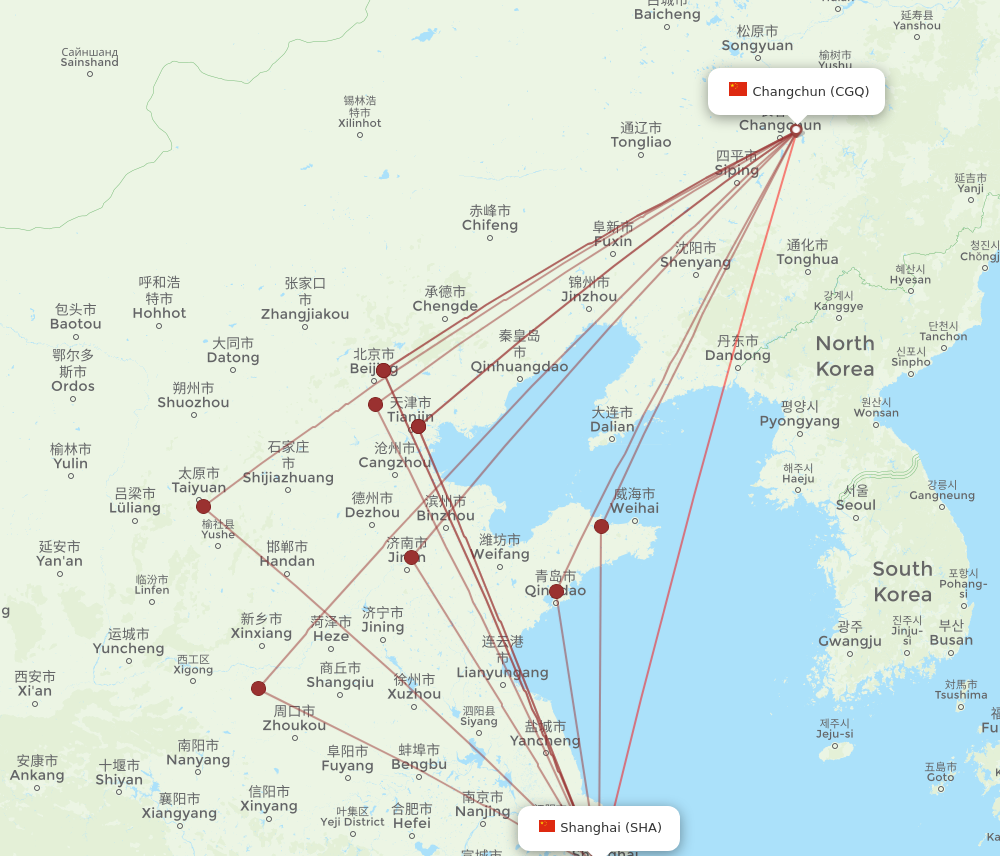 SHA to CGQ flights and routes map