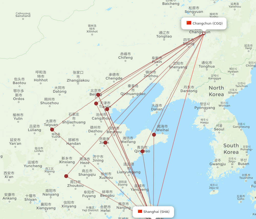 SHA-CGQ flight routes