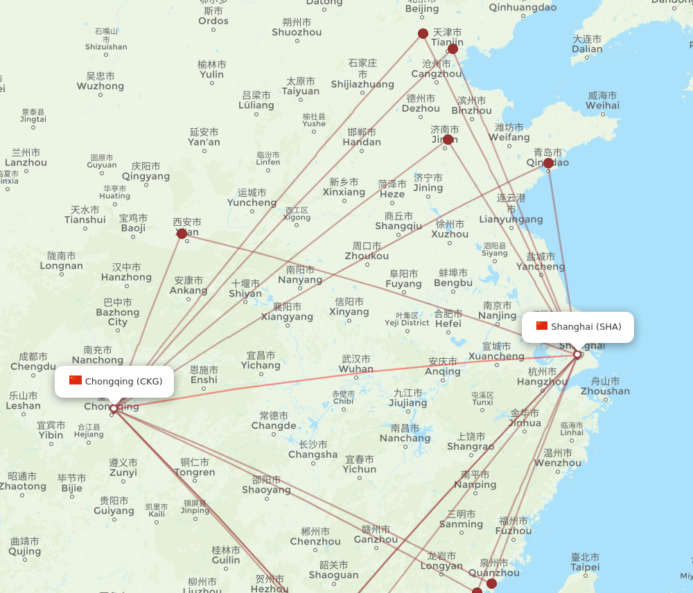 SHA to CKG flights and routes map