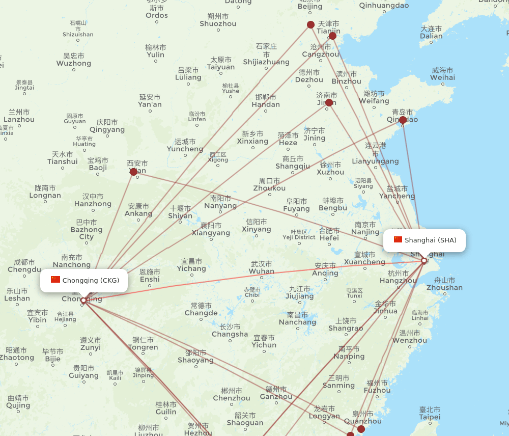 SHA-CKG flight routes