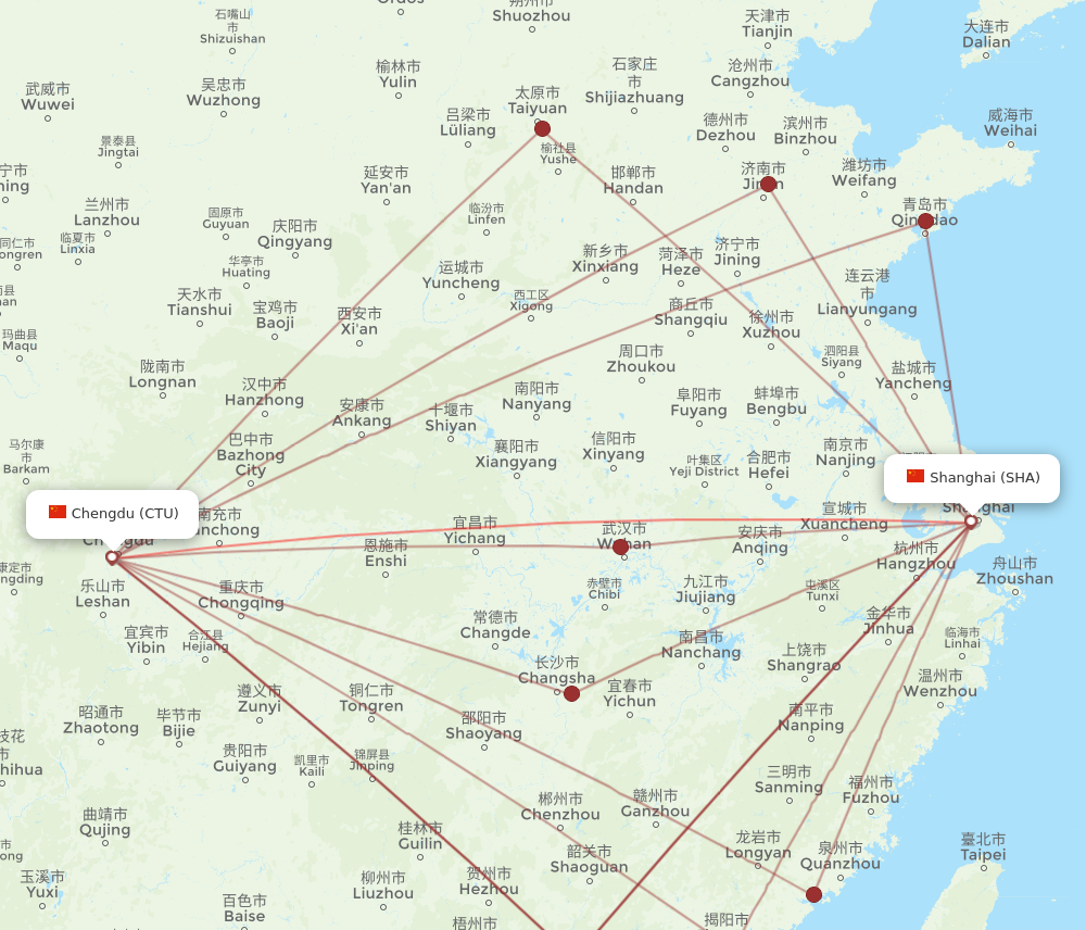SHA to CTU flights and routes map