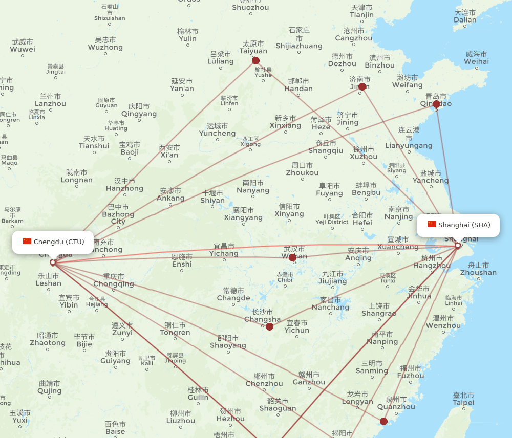 SHA to CTU flights and routes map