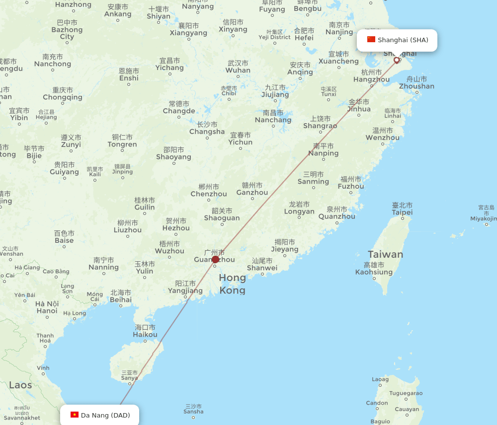 DAD to SHA flights and routes map