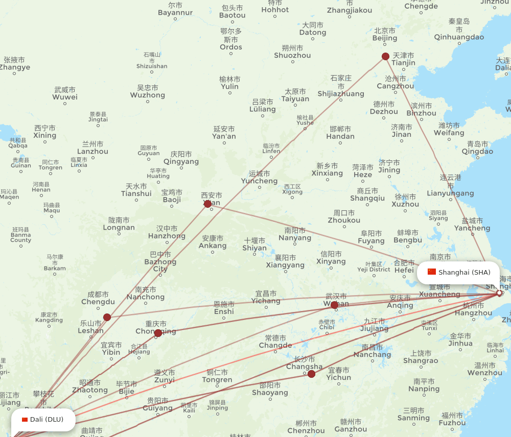 SHA-DLU flight routes