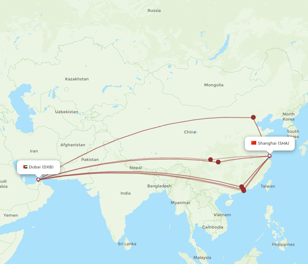 SHA-DXB flight routes