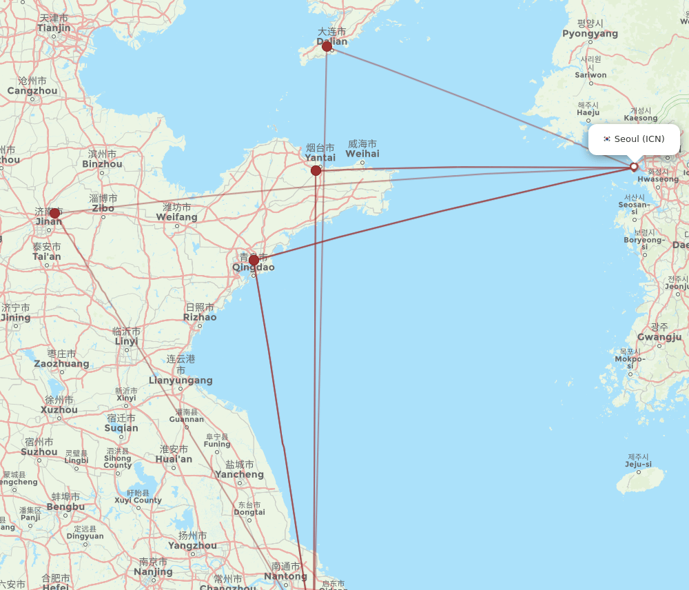 SHA-ICN flight routes