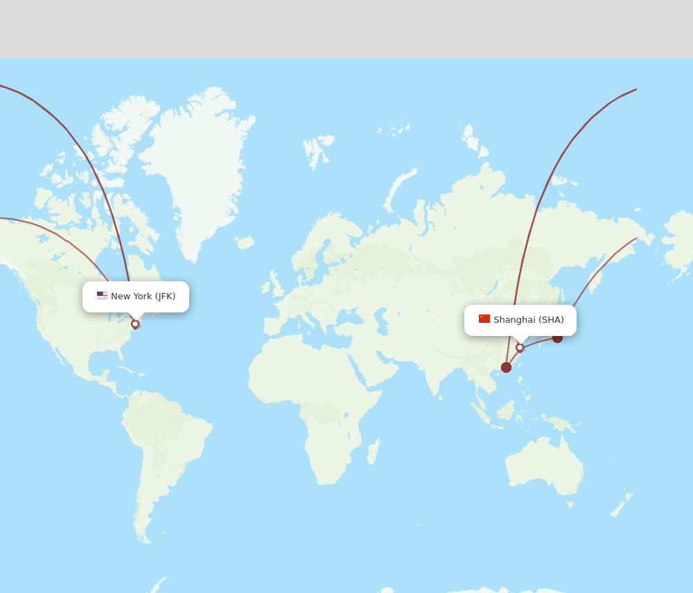 SHA to JFK flights and routes map