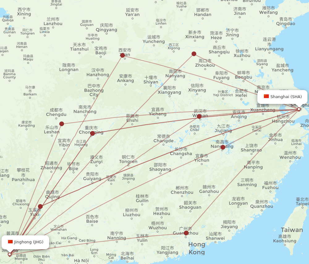 SHA-JHG flight routes
