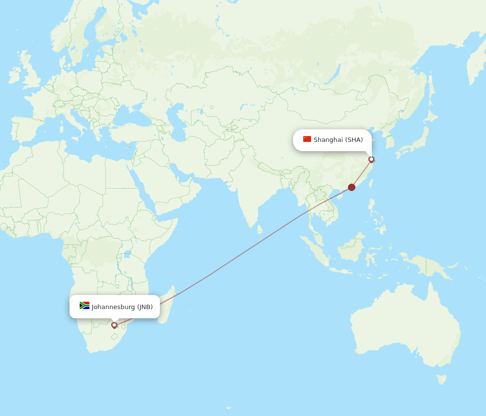 SHA-JNB flight routes