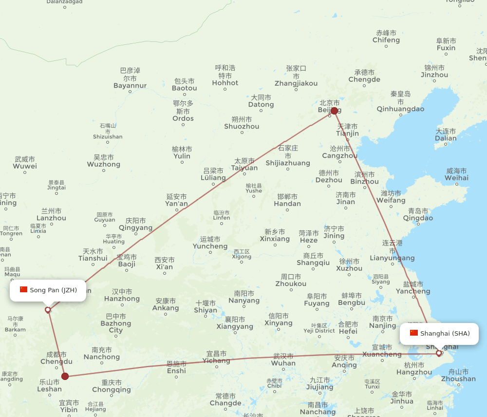 SHA-JZH flight routes