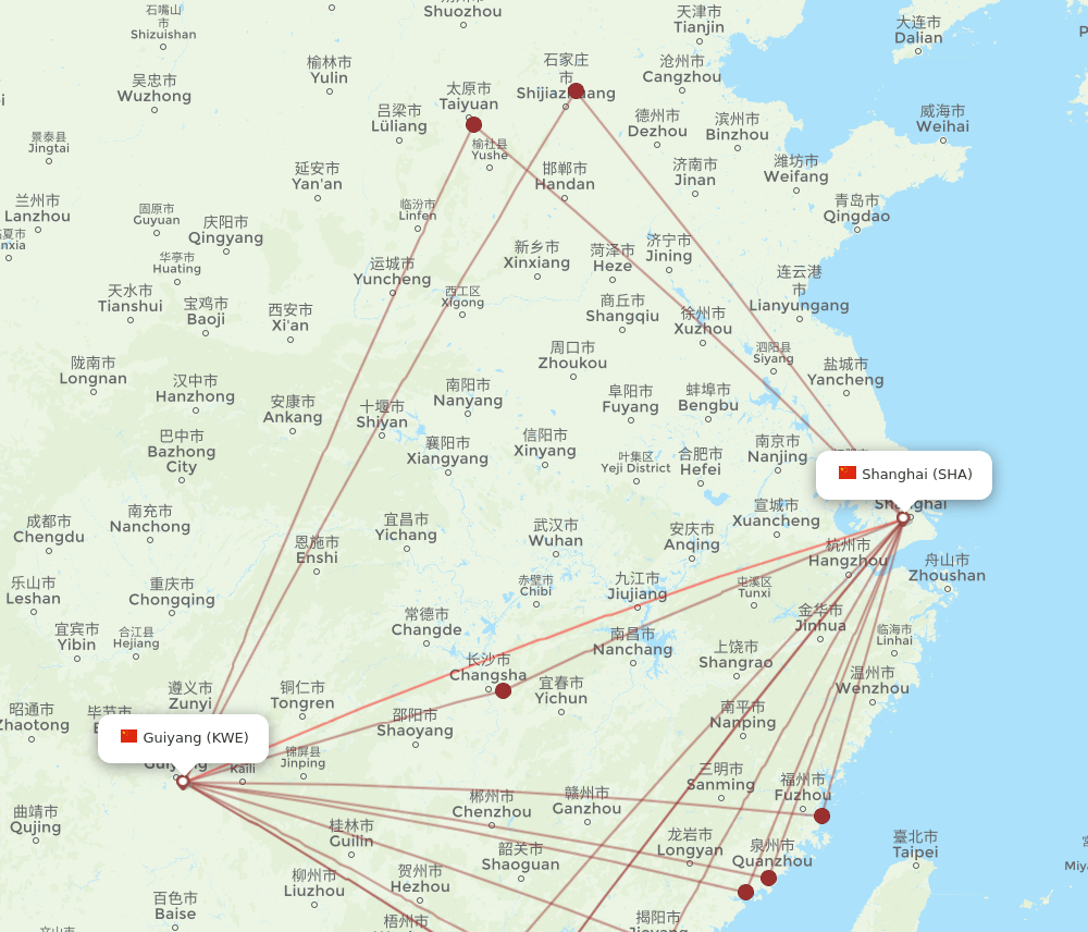 SHA-KWE flight routes