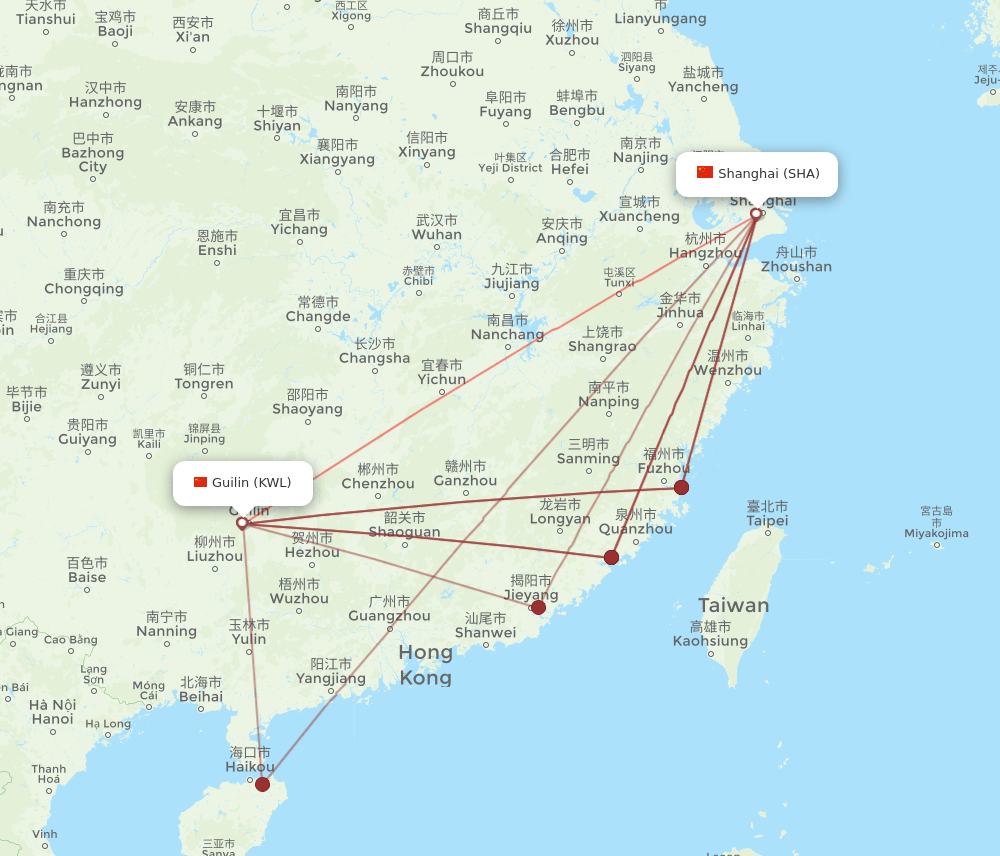 SHA-KWL flight routes