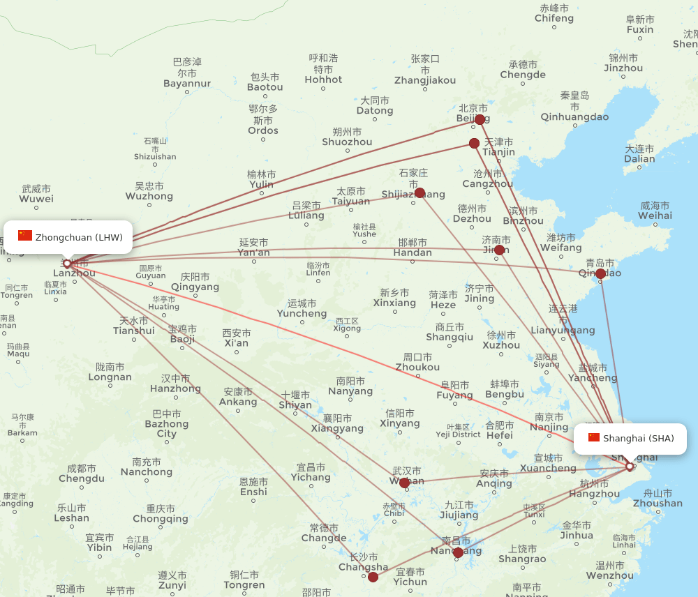 SHA-LHW flight routes