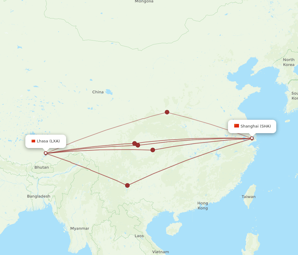 SHA-LXA flight routes