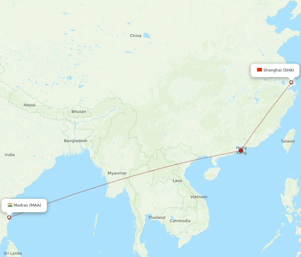 SHA to MAA flights and routes map