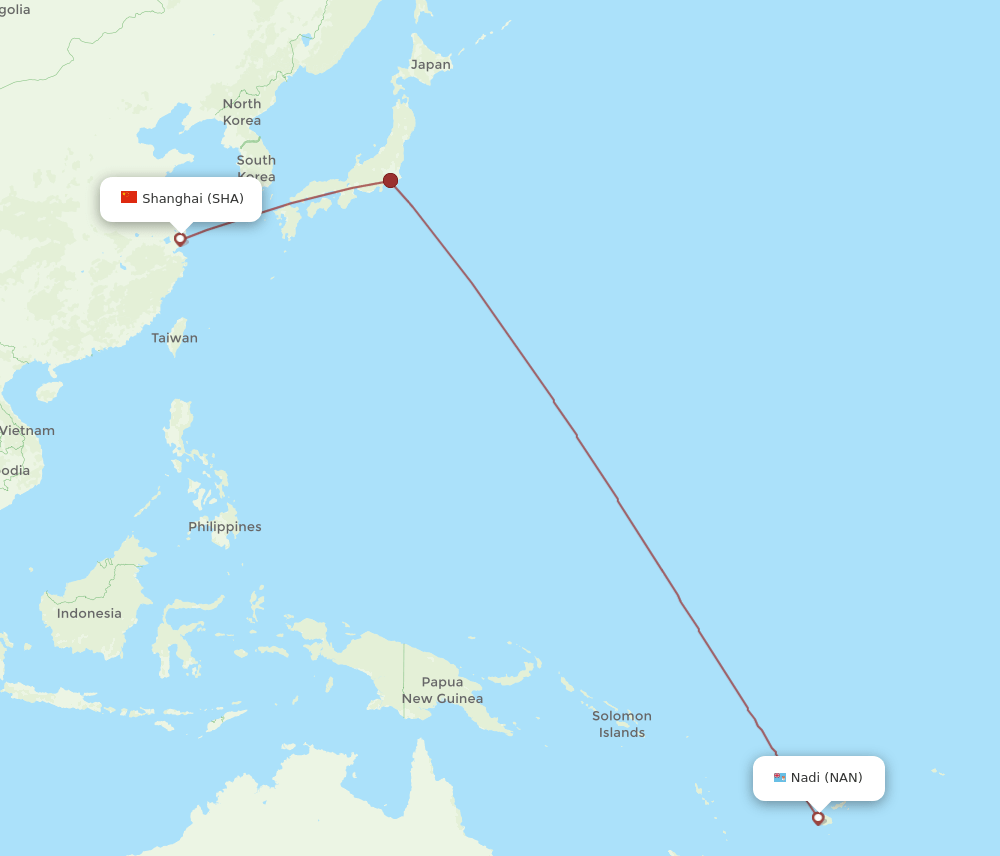 NAN to SHA flights and routes map