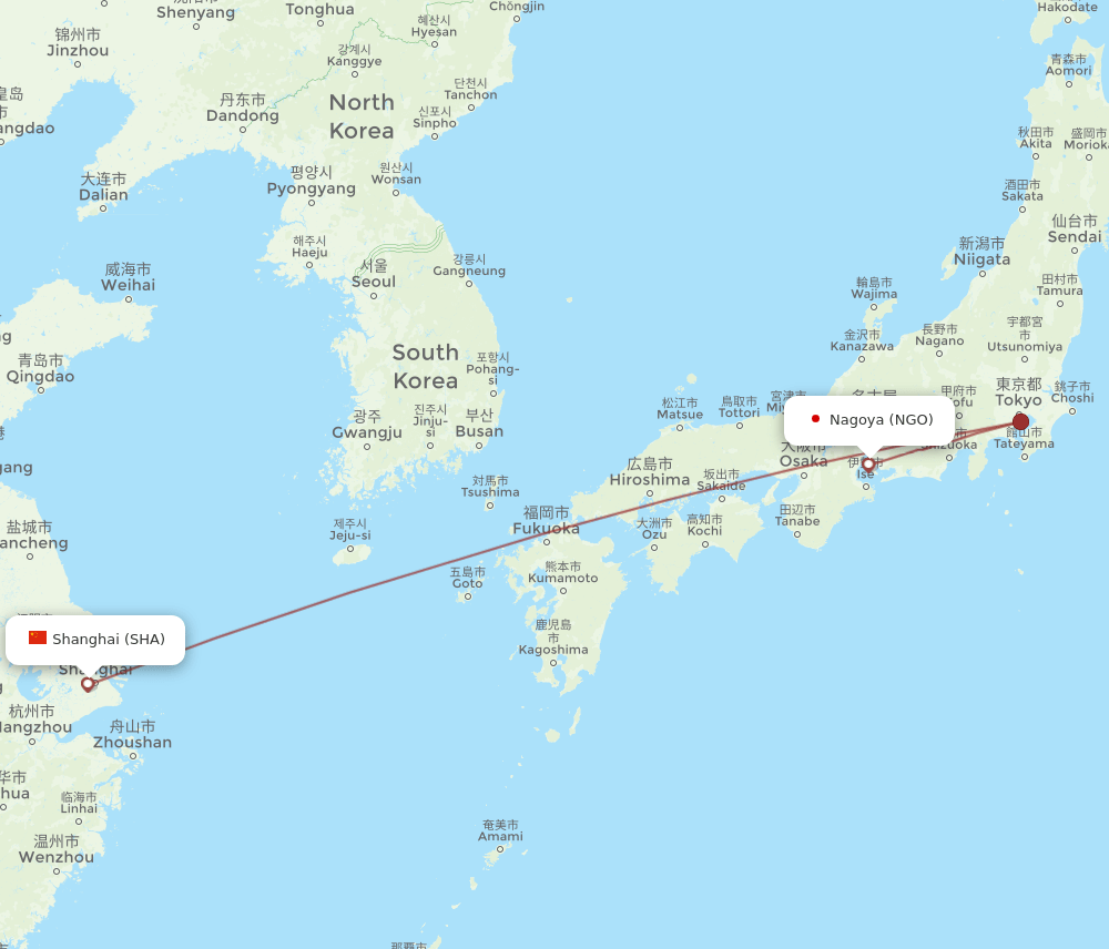 SHA to NGO flights and routes map