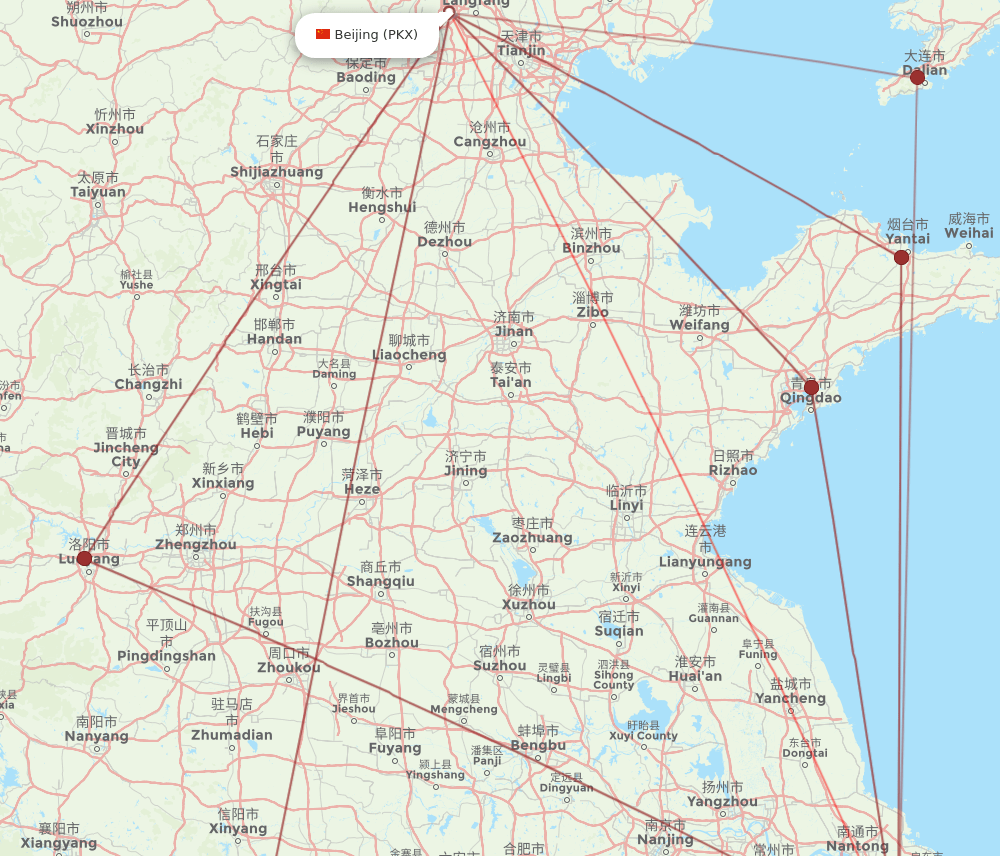 SHA to PKX flights and routes map