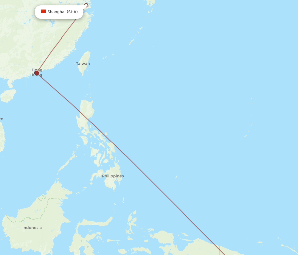Port Moresby - Shanghai route map and flight paths