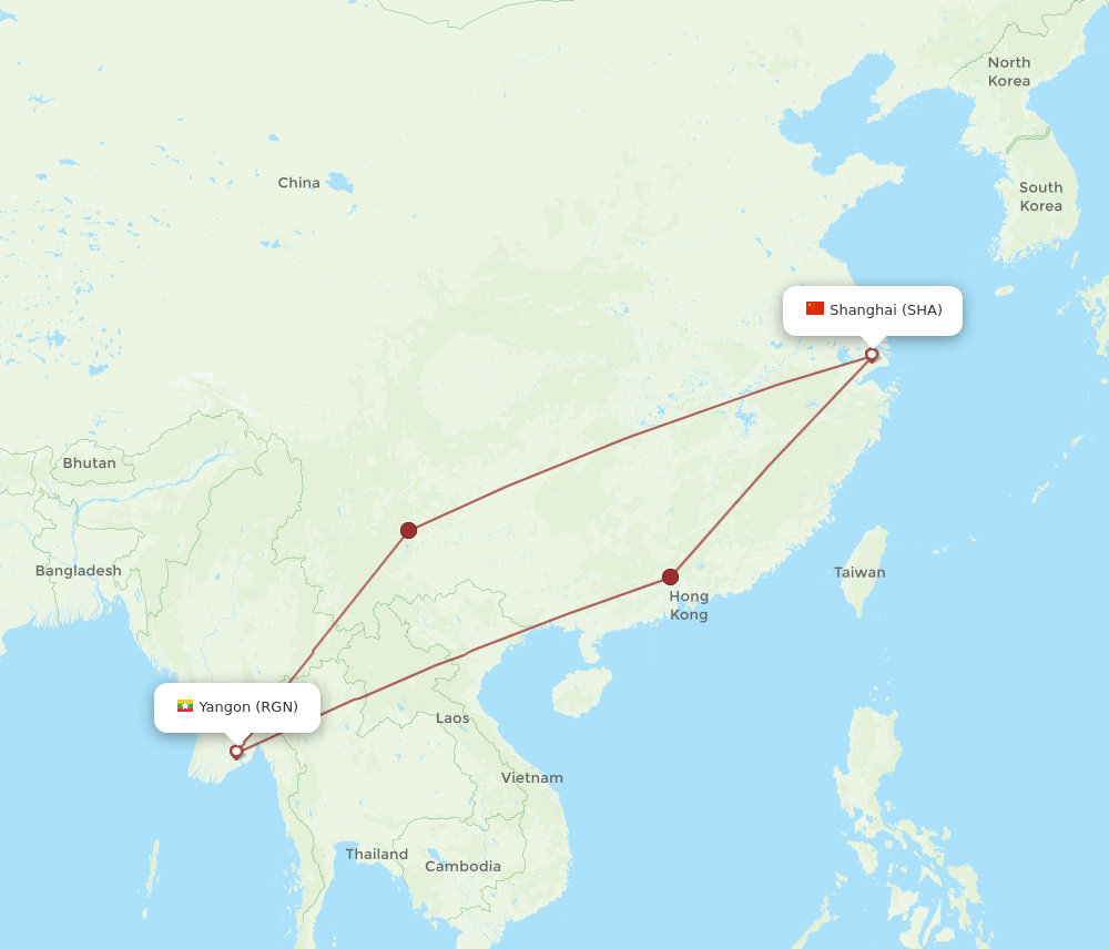 SHA-RGN flight routes