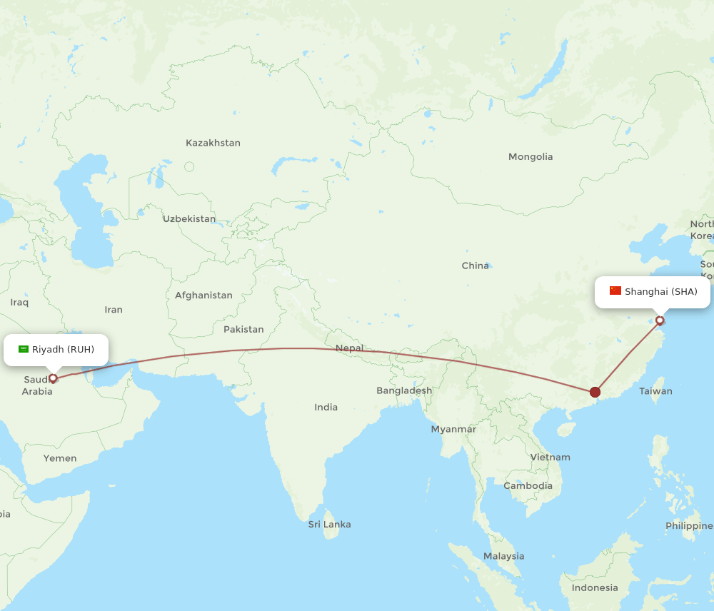 SHA to RUH flights and routes map