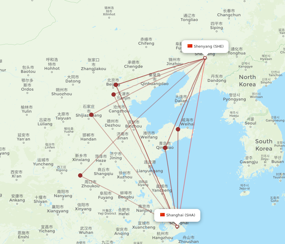 SHA to SHE flights and routes map