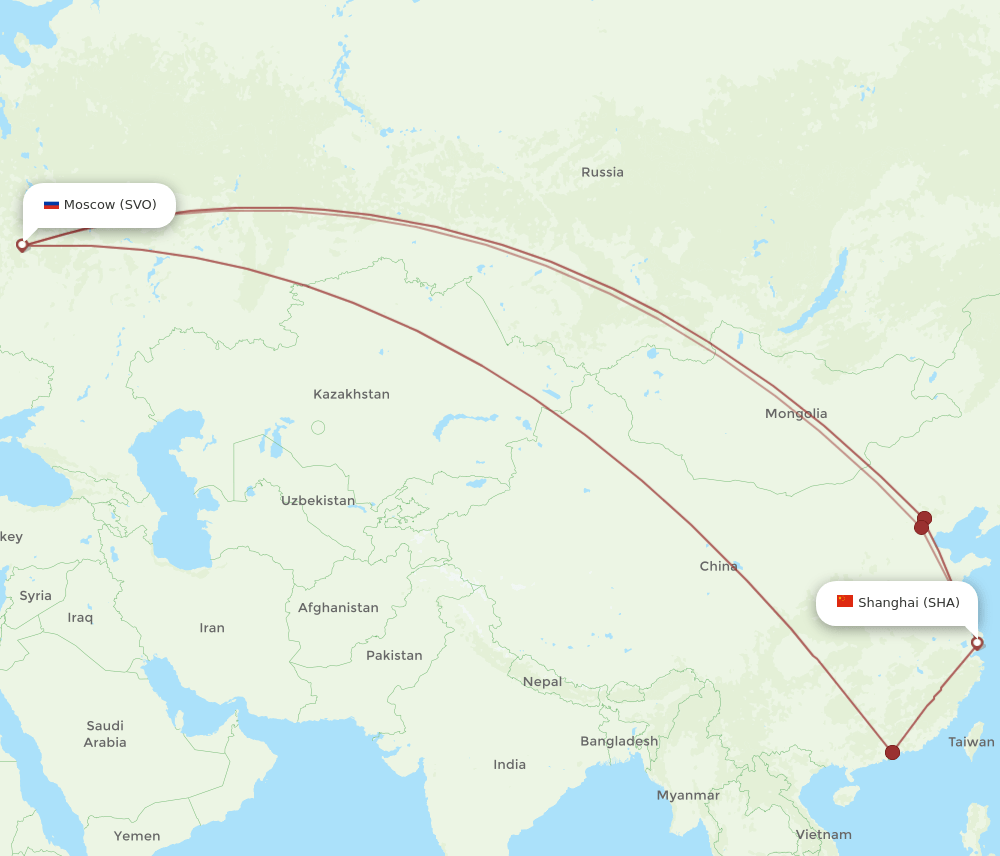 SHA-SVO flight routes