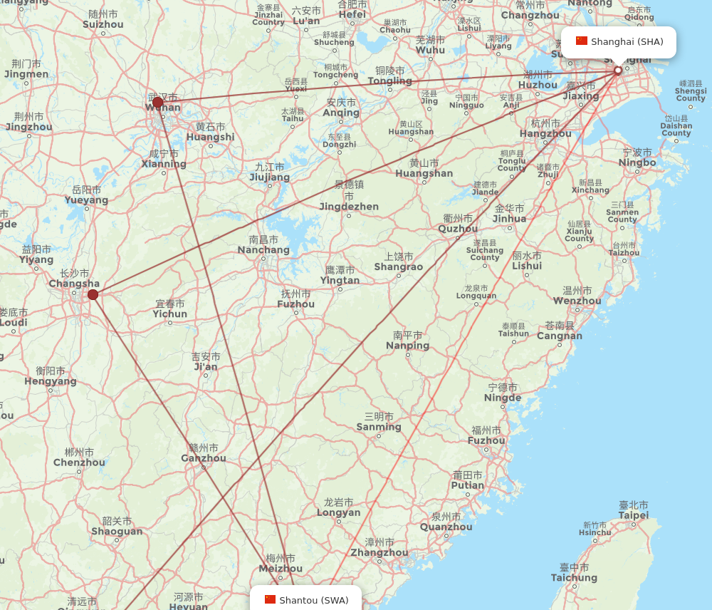 SHA to SWA flights and routes map