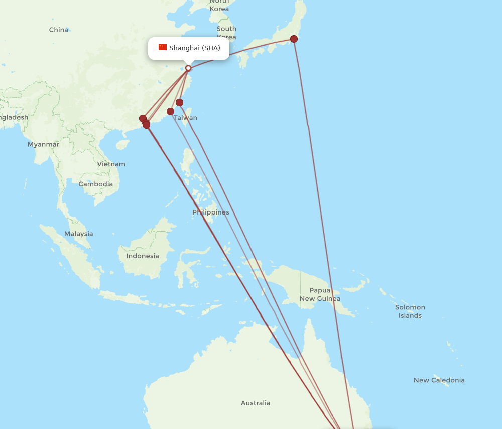 SHA-SYD flight routes