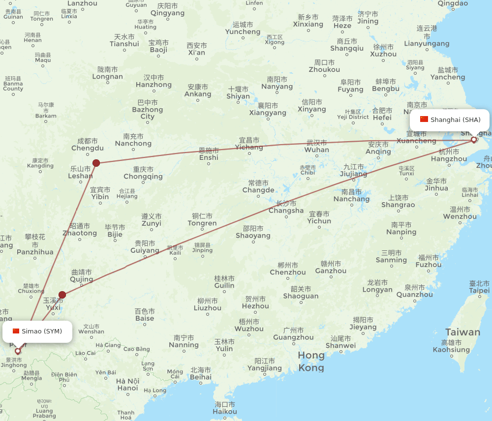 SHA-SYM flight routes