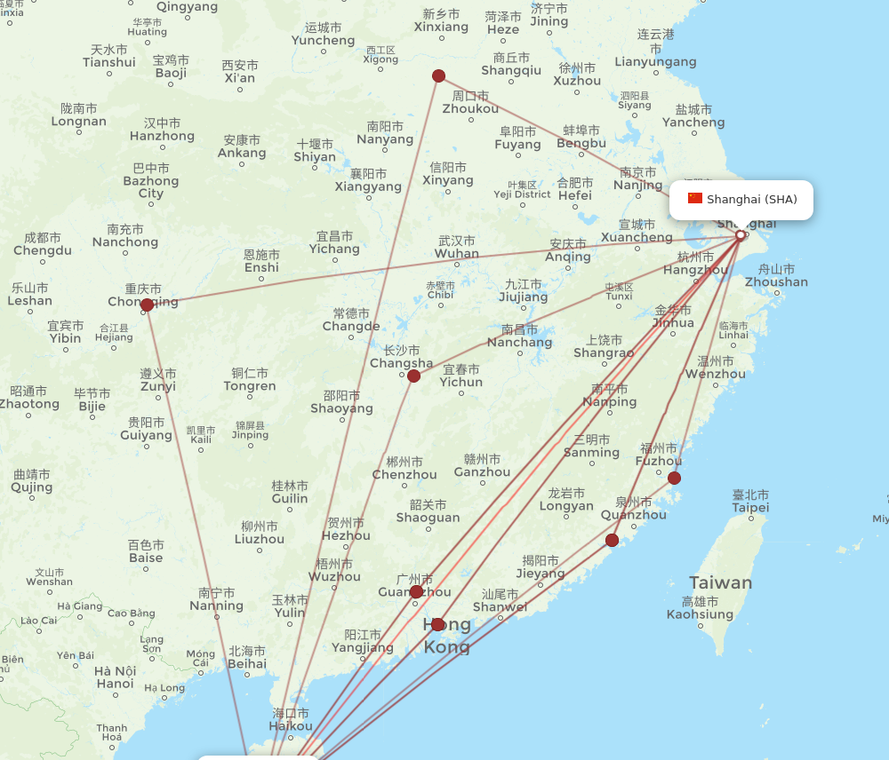 SHA to SYX flights and routes map