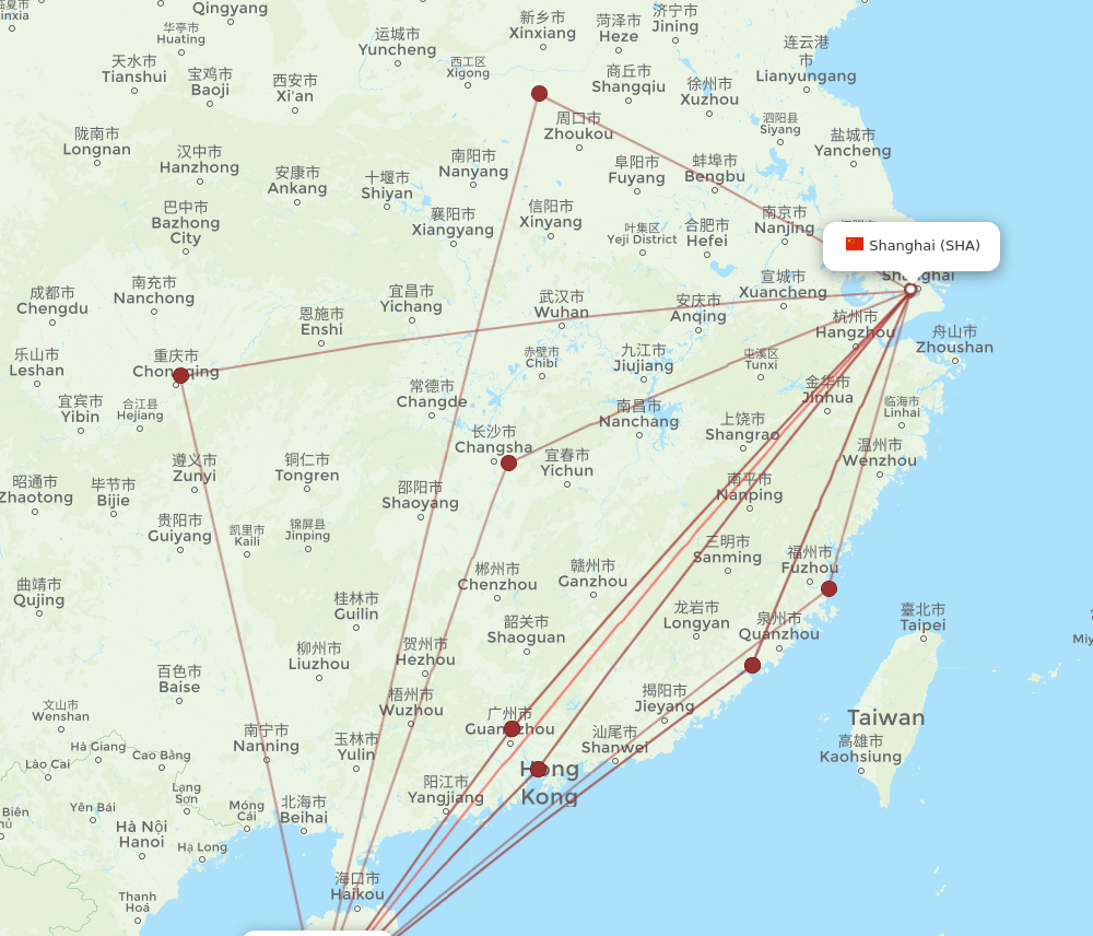 SHA-SYX flight routes