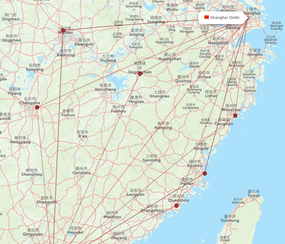 SHA to SZX flights and routes map