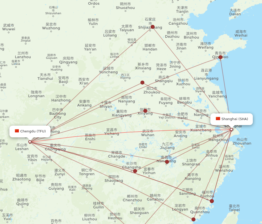 SHA to TFU flights and routes map
