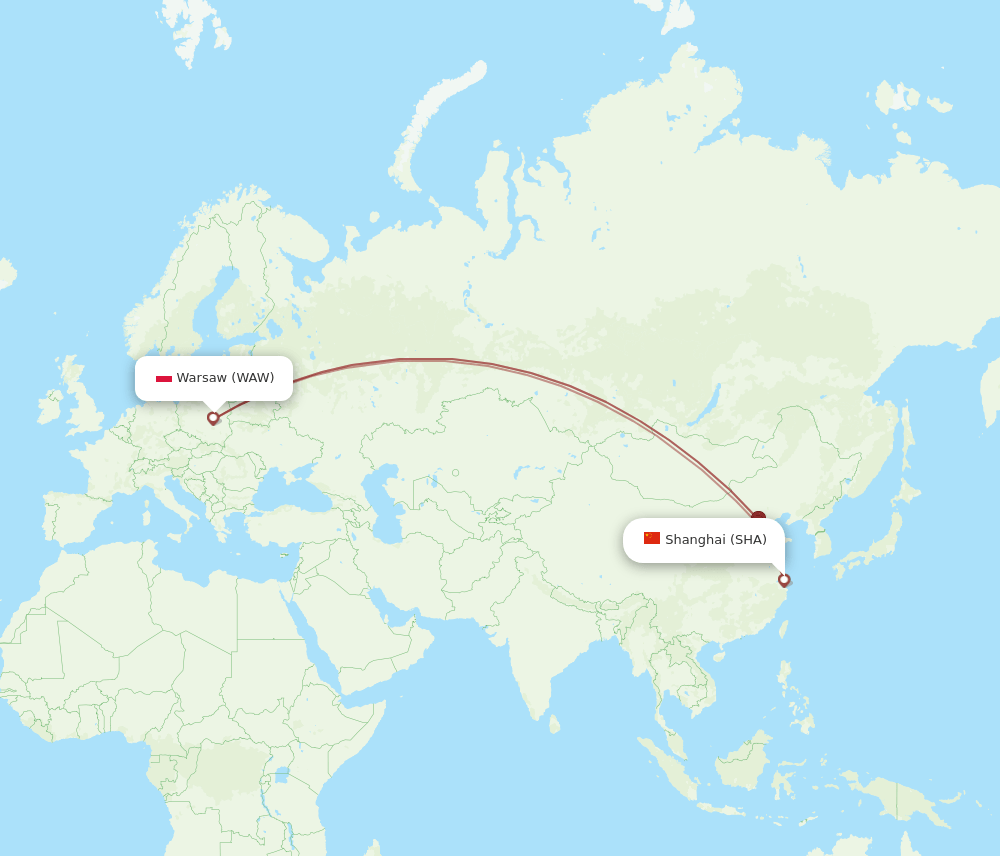 SHA to WAW flights and routes map