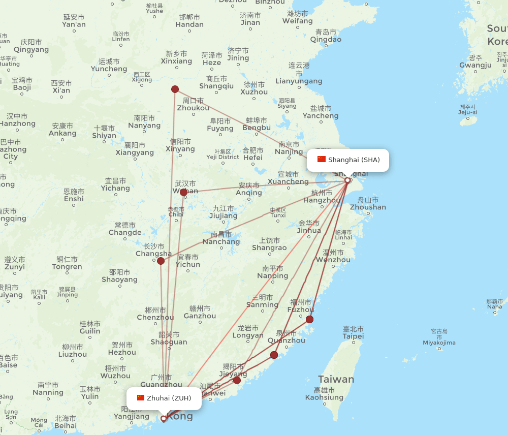 SHA-ZUH flight routes