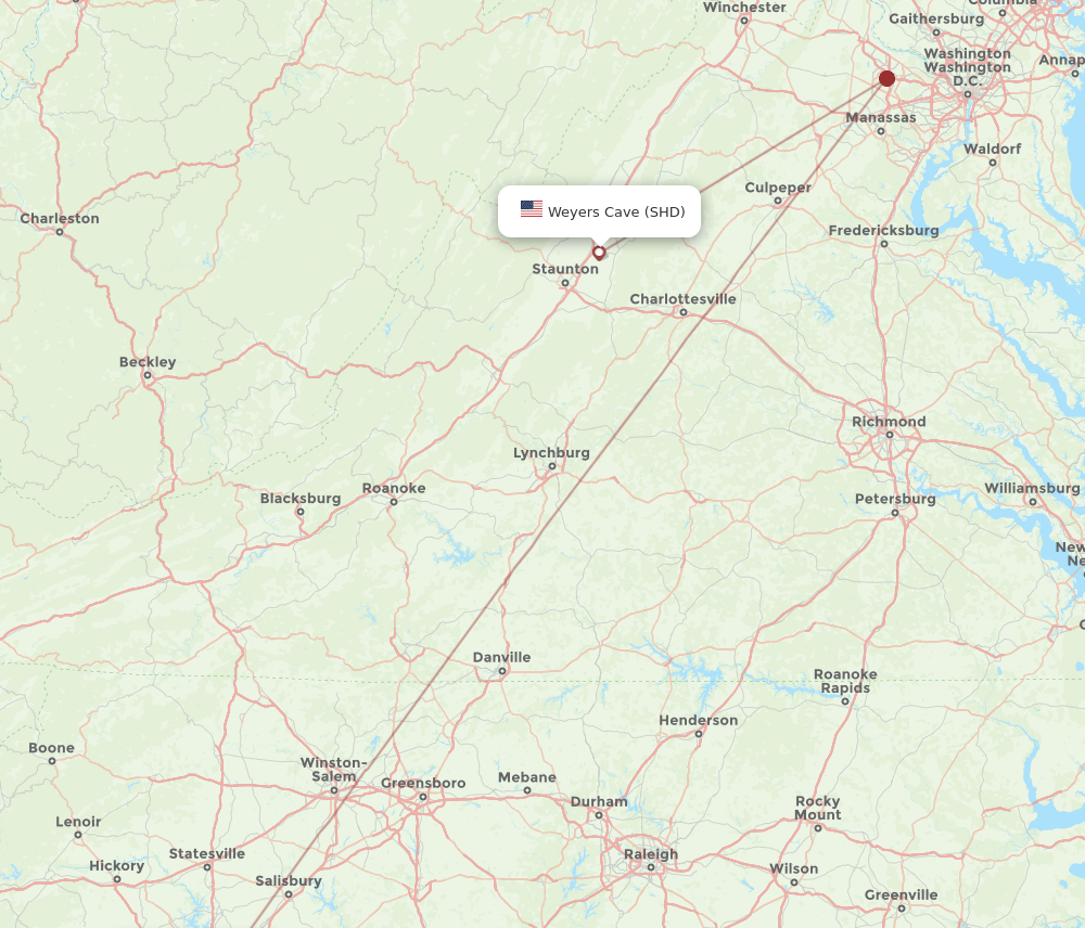 Staunton - Charlotte route map and flight paths