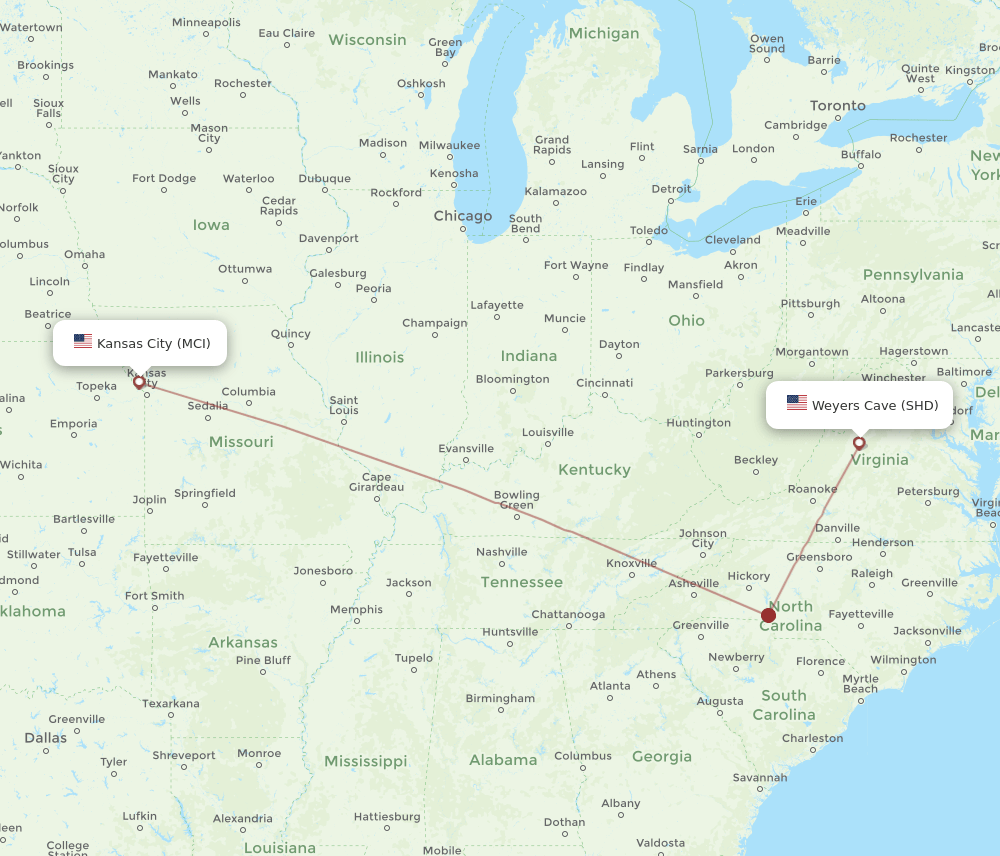 SHD-MCI flight routes