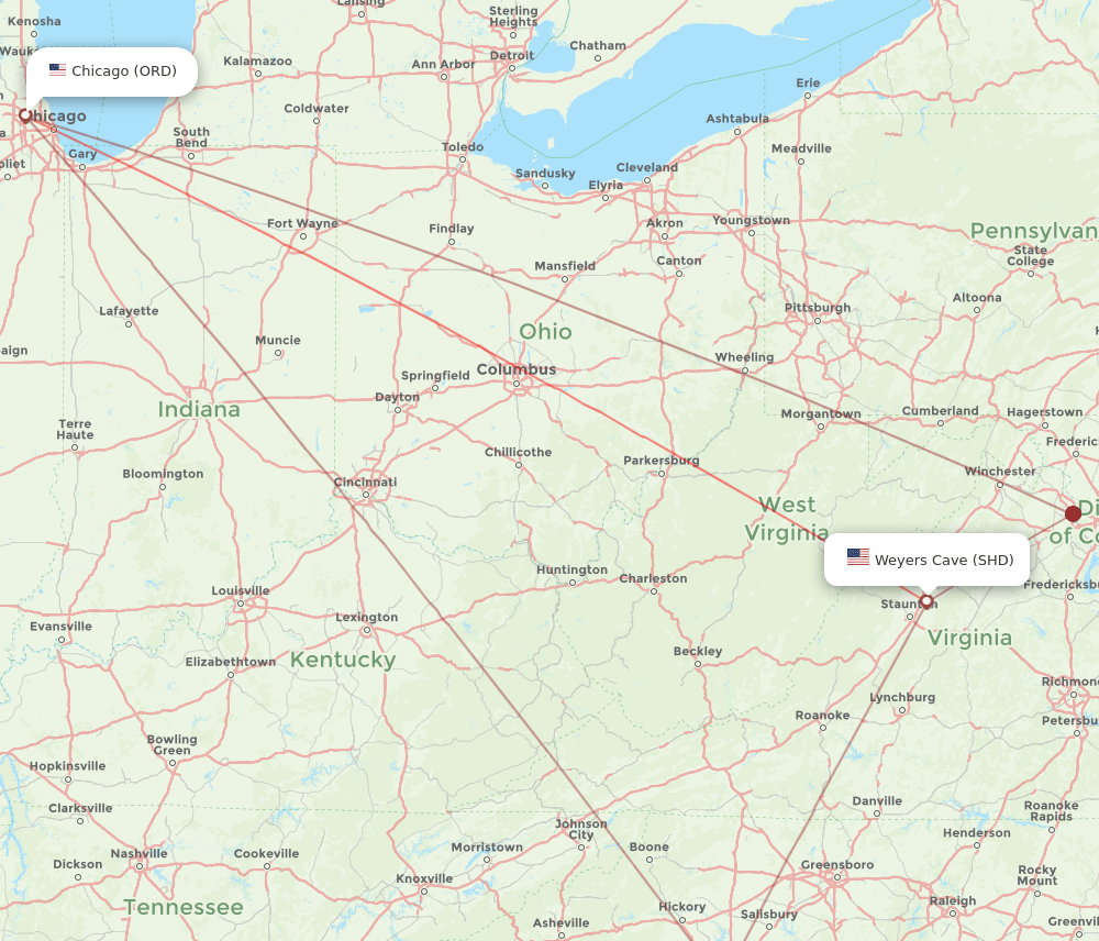 SHD-ORD flight routes