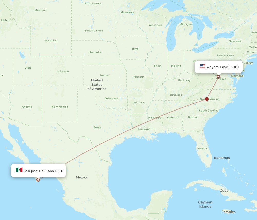 SJD to SHD flights and routes map