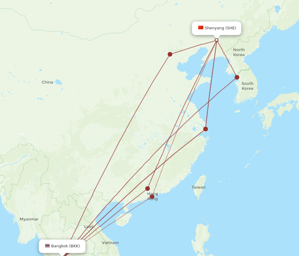 SHE-BKK flight routes